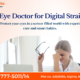 A professional eye doctor examining a young patient for digital eye strain symptoms due to screen time.
